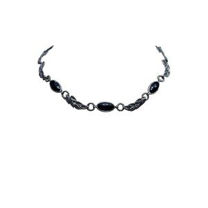 Taxco Antigua Mexico Sterling Silver Vintage Collar Necklace Links of Black Onyx